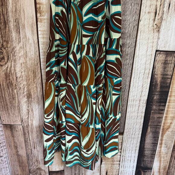 Anthropologie Sundress Abstract Leaf Print Smocked Tiered Boho Midi Dress XXS - Picture 4 of 10